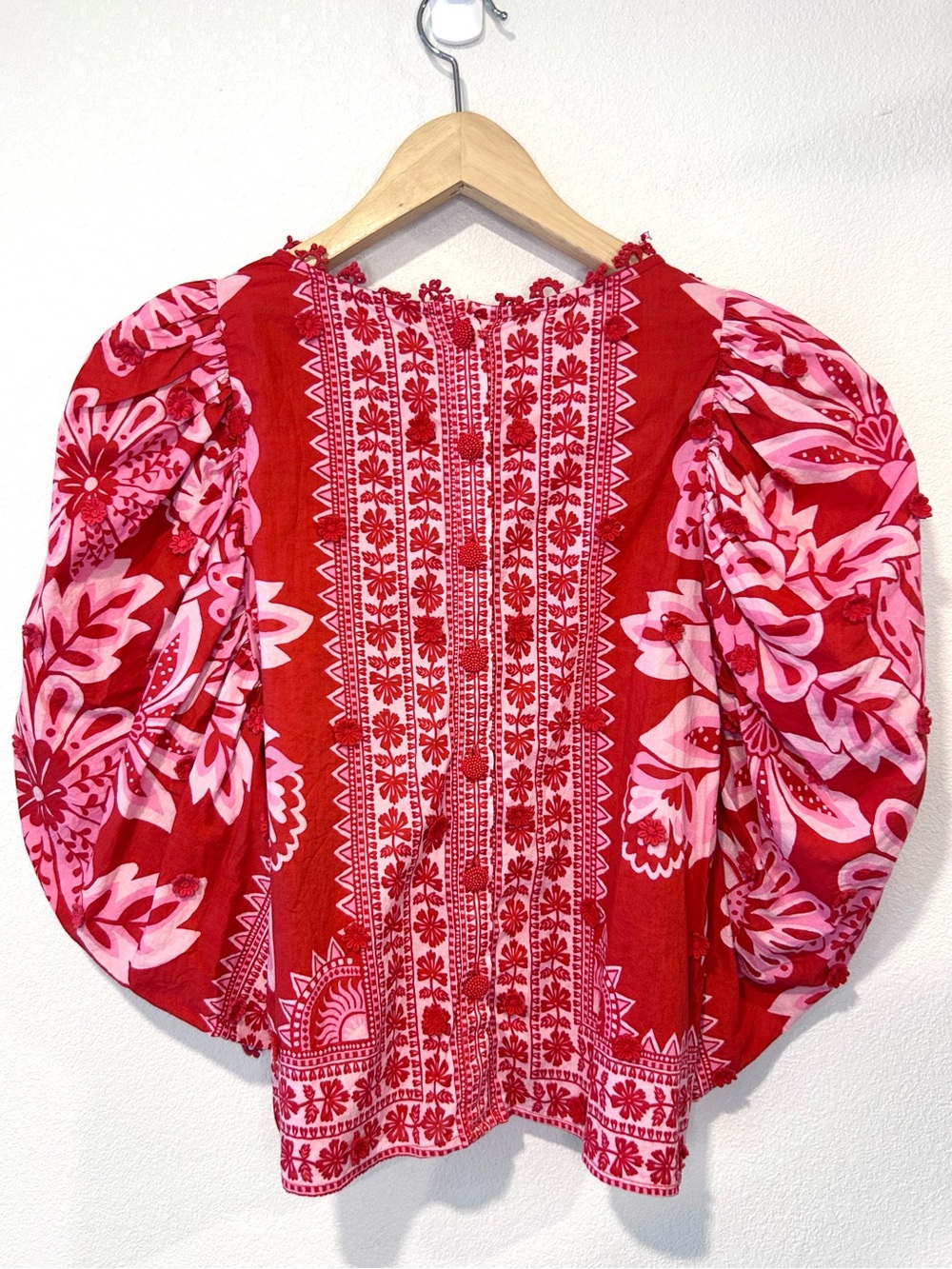 Farm Rio Flora Tapestry Blouse Puff Sleeve Peasant Boho Statement Bold Red XS - Picture 8 of 16